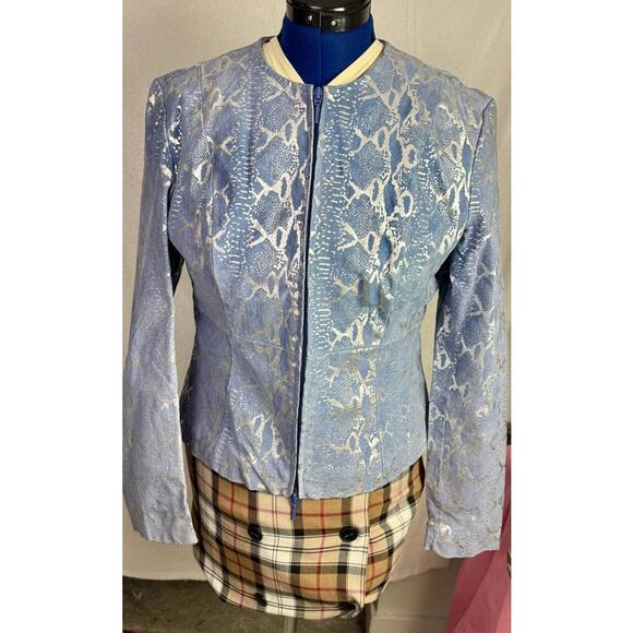 Villain Era Blue Metallic Snakeskin Leather Jacket Anti-Hero METROSTYLE Vintage - Picture 4 of 8